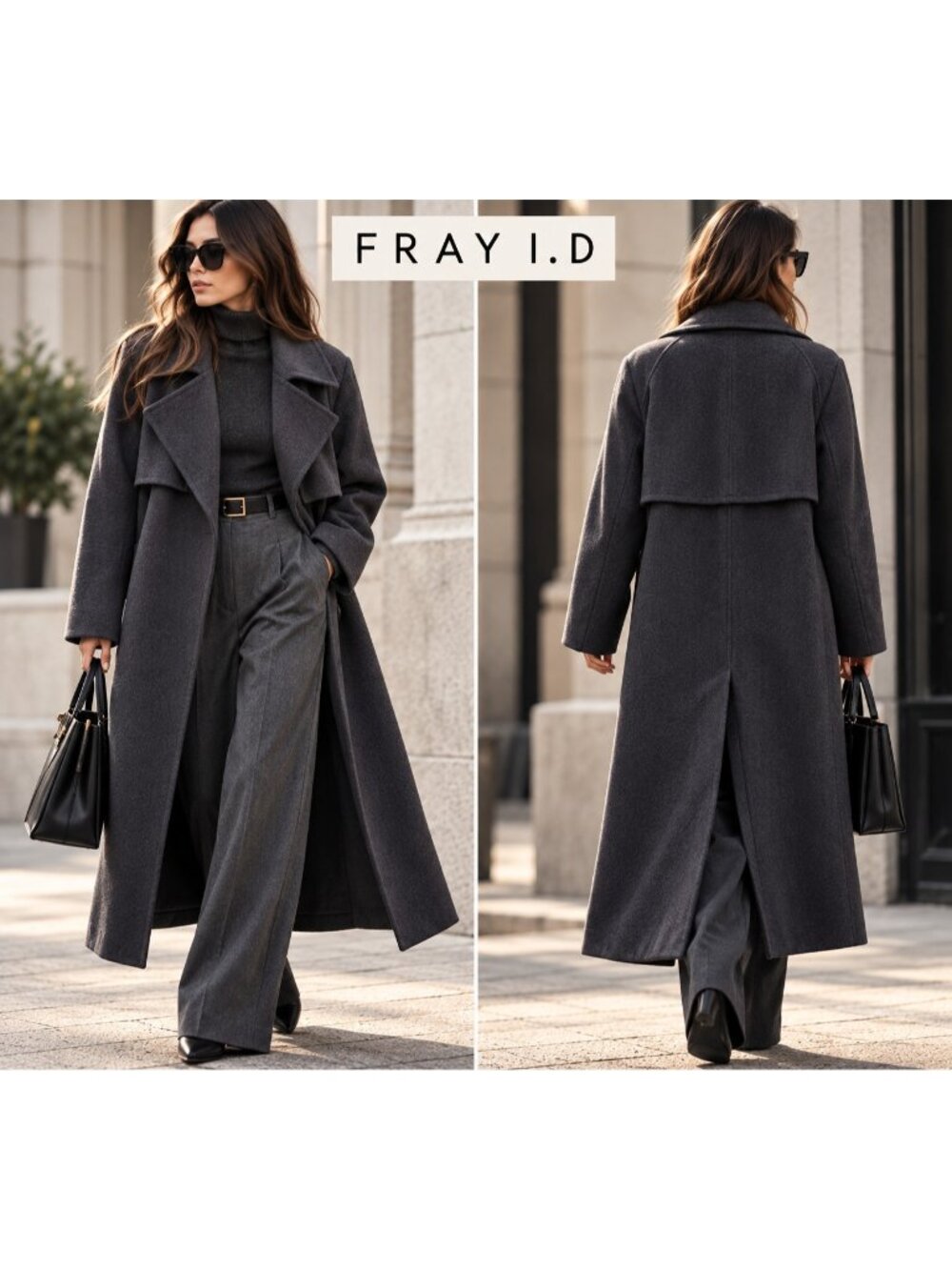 FRAY I.D Gray 90% Wool Long Coat Size 0 Unlined Minimalist Quiet Luxury